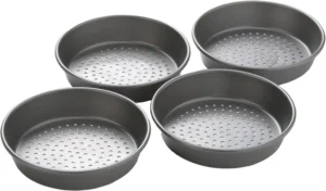 Chicago Metallic Deep Dish Pizza Pan Set of 4, 7 Inch Personal Size, Heavy-Duty Carbon Steel with Perforated Bottom for Crispy Crust, Perfect for Family Pizza Night