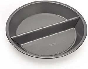 Chicago Metallic Professional Non-Stick Split Decision Pie Pan, Create either a traditional full-sized pie, 1 half pie, or 2 halves with the use of a divider 9-Inch, Gray